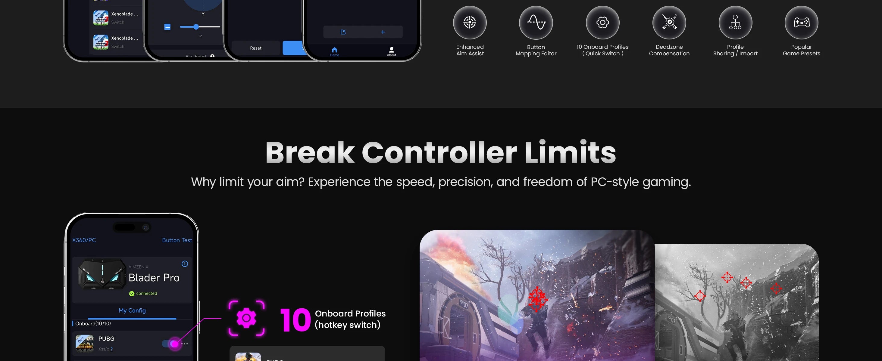 Aimzenix Blader Pro AX160 Keyboard And Mouse Converter for PS4, XONE, X360, XSS, XSX, N-Switch, Supports 3.5mm Headphones, APP