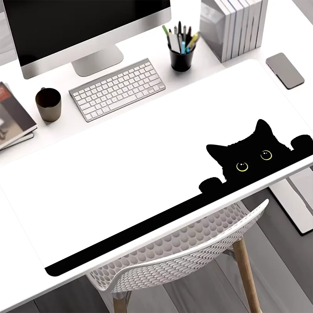 Large Black Cute Cat Mouse Pad Gaming Non-slip Rubber Base Precise Seam Design Washable Durable PC Desk Mat for Games and Office