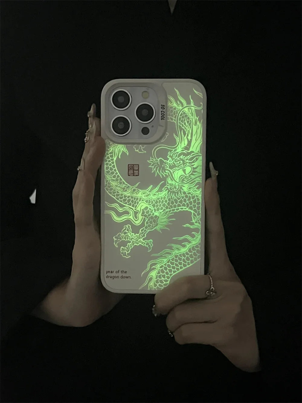 Luxury Fad Luminous Dragon Pattern Phone Case for iPhone 16 Pro Max 15 14 13 12 11 Shockproof Anti-Drop Glow in The Dark Cover