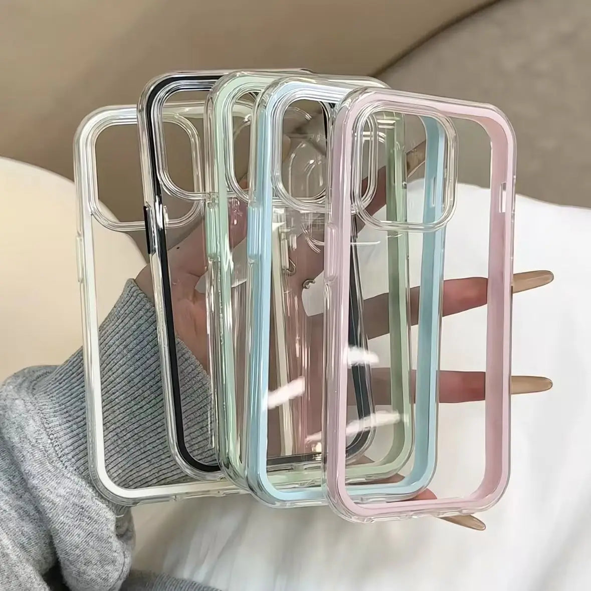 Luxury Candy Color Frame Clear Back Phone Case For iPhone 17 16 15 14 13 12 Pro Max 11 16PLUS 17 Acrylic Shockproof Bumper Cover