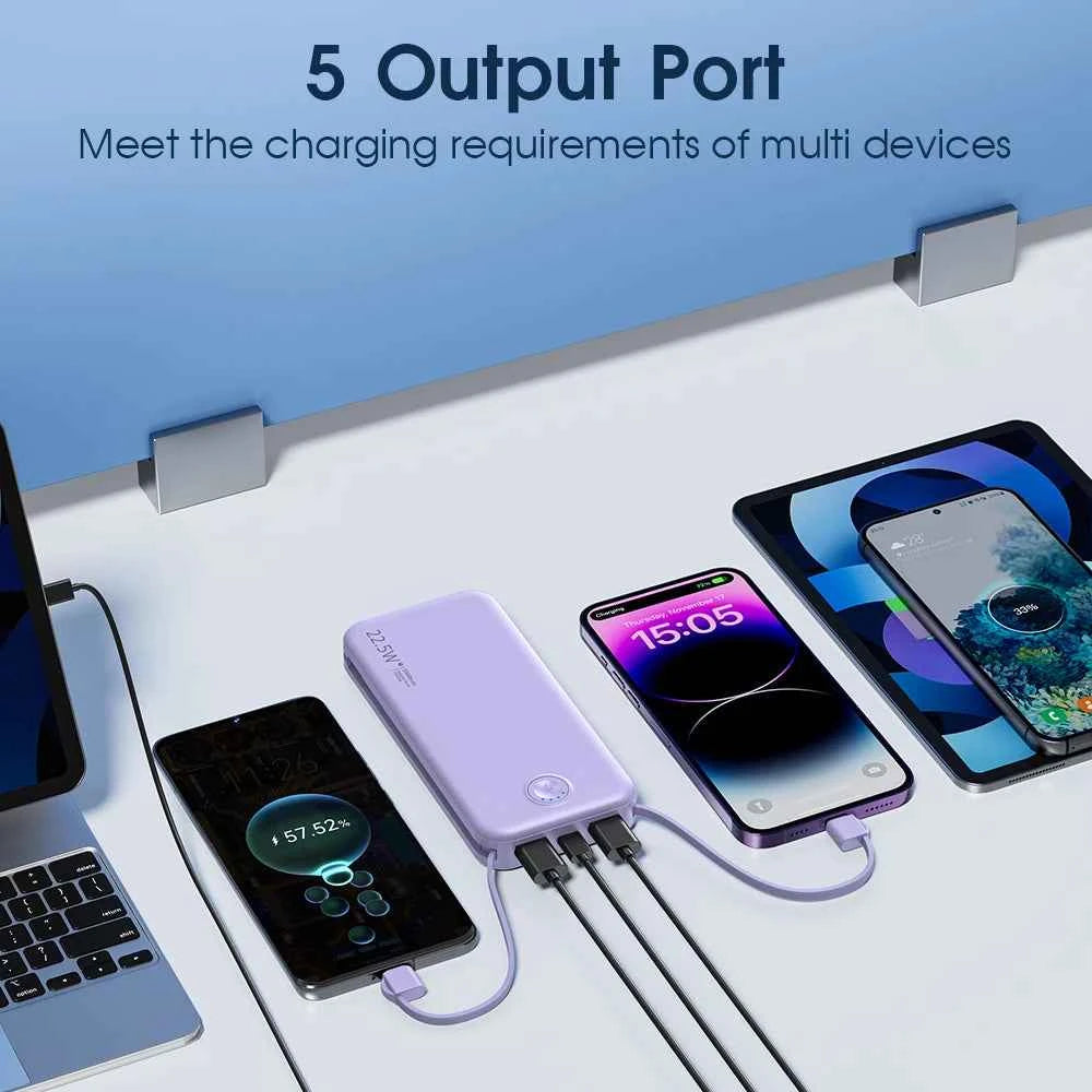 Portable Charger for iPhone Built in Cables and Wall Plug,12000mAh Slim Fast Charging USB C Power Bank,Travel Essential