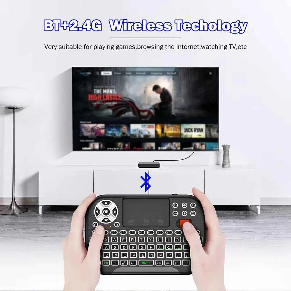 KEBIDUMEI Mini Wireless Keyboard with Scroll Wheel Touchpad  8 Color Backlit BT 2.4G Dual Mode Air Mouse Remote for PC TV Box
