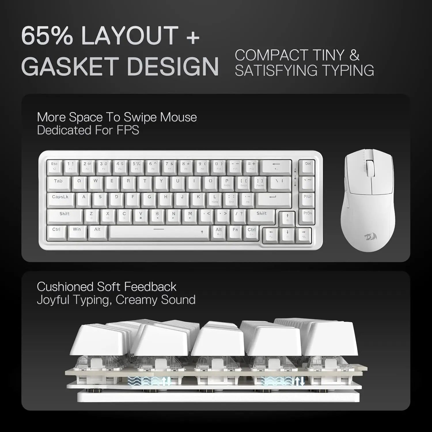 Redragon K709 65% Wired Gasket RGB 68 Keys Hot-Swap Mechanical 3-Layer Noise Dampening Gaming Keyboard