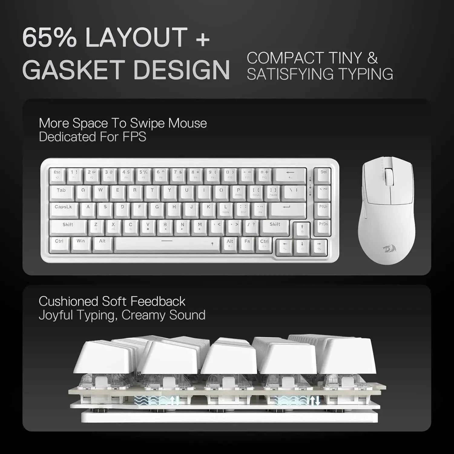 Redragon K709 65% Wired Gasket RGB 68 Keys Hot-Swap Mechanical 3-Layer Noise Dampening Gaming Keyboard