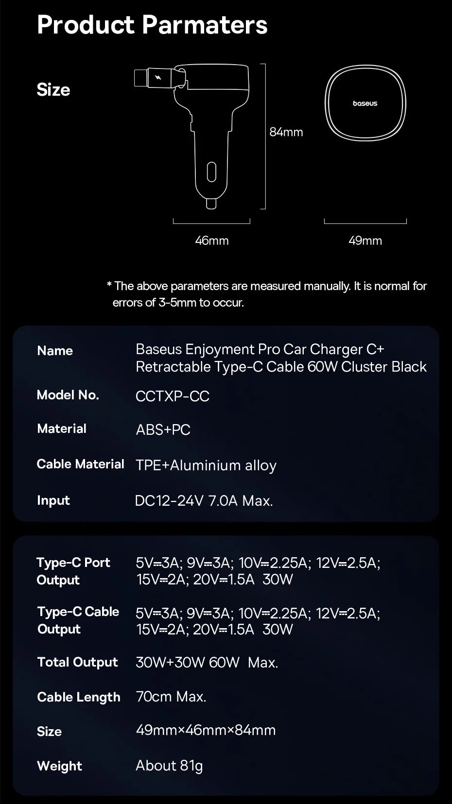 Baseus 60W Car Charger 2 in 1 Retractable Cable SCP 25W QC PD 30W Fast Car Phone Charger For iPad iPhone 16 15 14 13 Pro Samsung