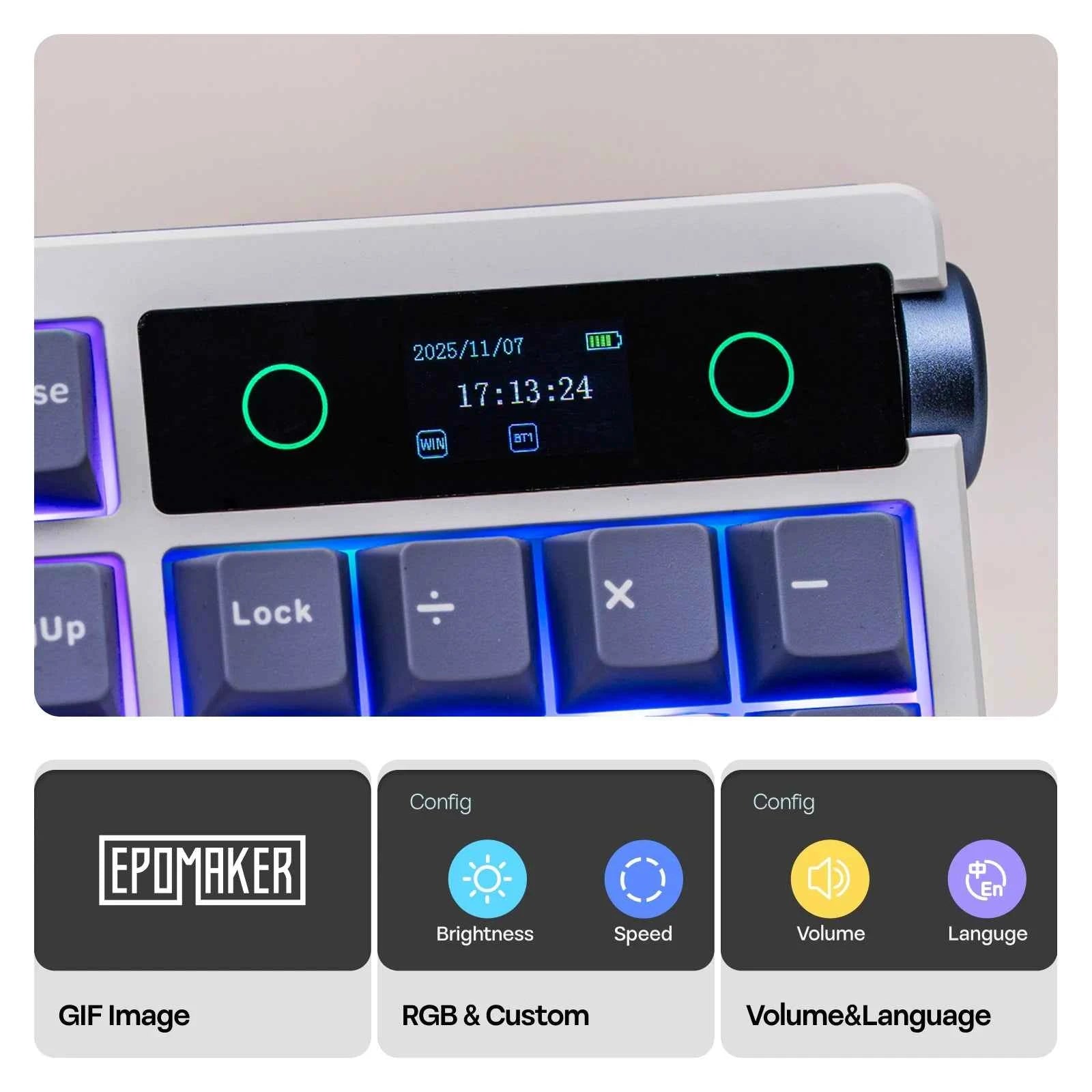 EPOMAKER TH108 PRO 100% Gasket-Mounted Tri-Mode Wireless Mechanical Keyboard RGB Backlight with TFT Smart Display & Knob