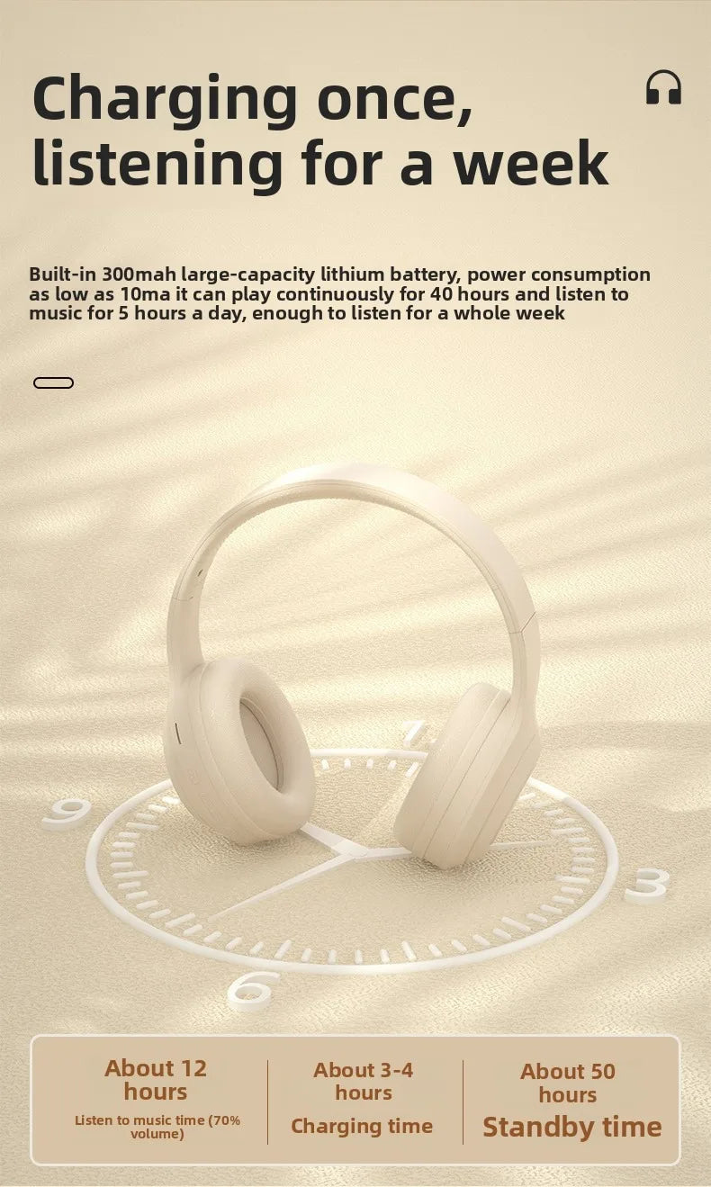 Wireless Bluetooth Headphones Over Ear HIFI Stereo Headsets Noise Reduction Sports Gaming Earphones Music Player with Mic Gifts