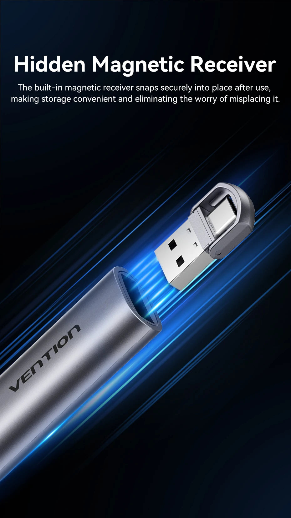 Vention Wireless Laser Pointer Presenter 100m 2.4Ghz USB C for MacBook Android Projector PPT Remote Control Presentation Pen