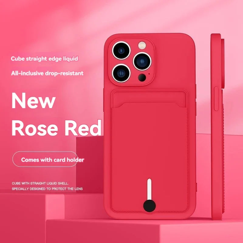 Mobile phone case card slot  for iphone 16 15 14 13 12 11 pro max mini plus silicone  soft tpu Credit card  bag cover case