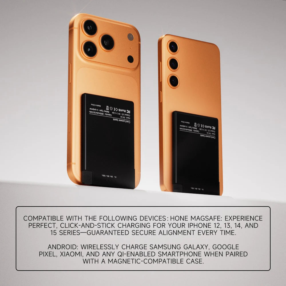 Magnetic Card-Size Power Bank 2650mAh Ultra-Slim Portable Charger with Built-in USB-C & Lightning Cables 7.5W Quick Charge