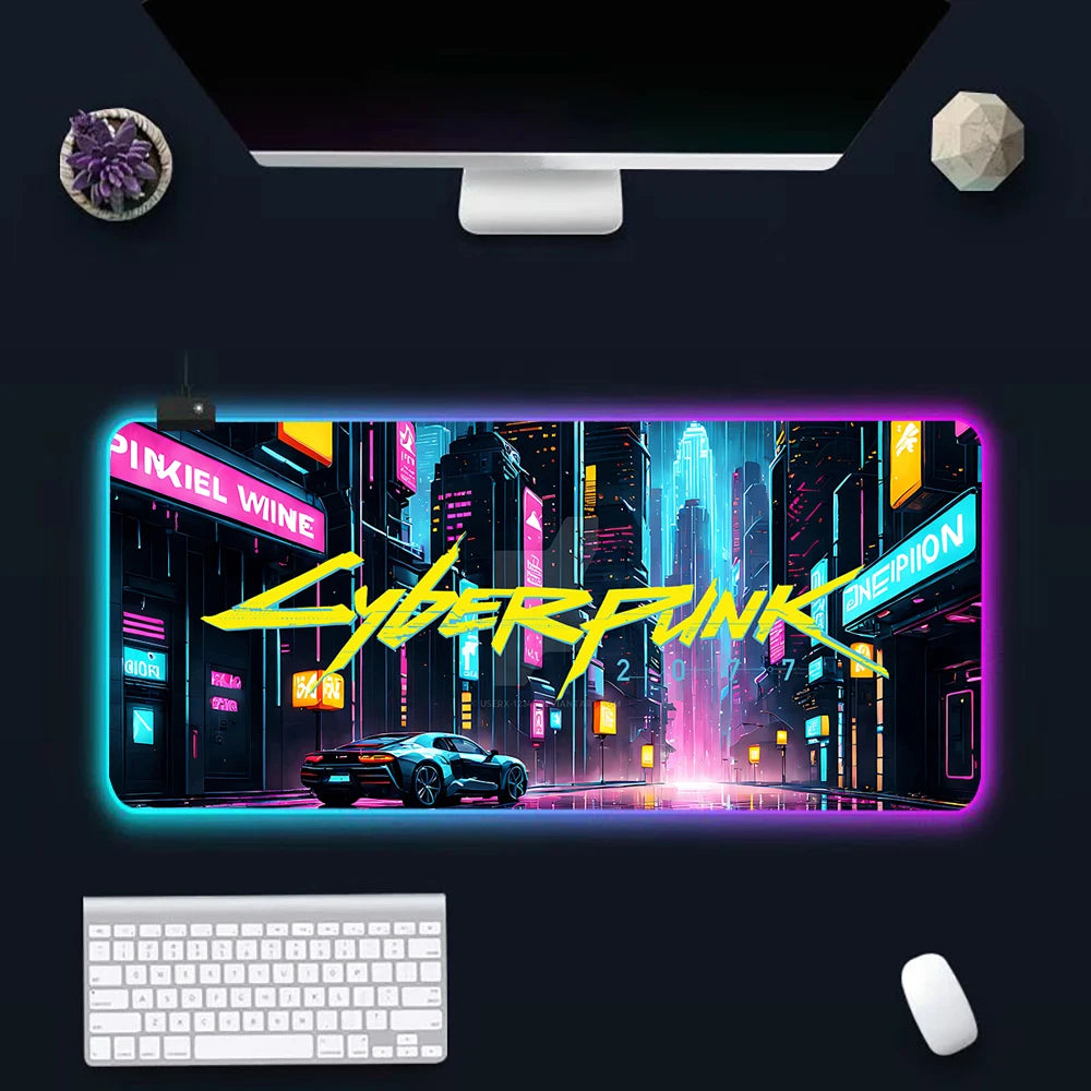 Hot Cyberpunk Sci-Fi Games RGB Pc Gamer Keyboard Mouse Pad Mousepad LED Glowing Mouse Mats Rubber Gaming Computer Mausepad
