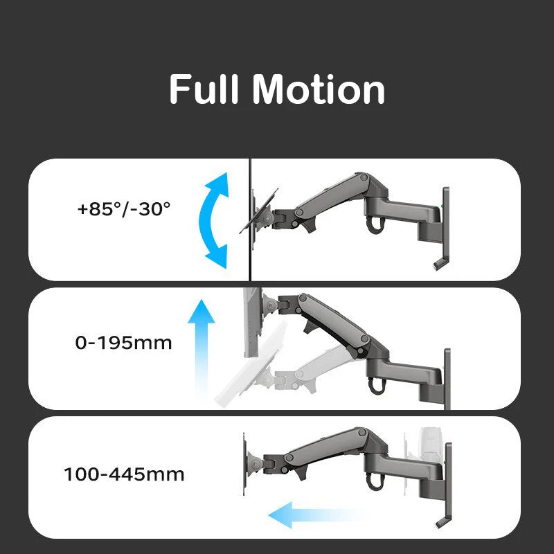 New NB F150 Gas Spring 17-35 inch LED TV Wall Mount Monitor Holder Ergonomic Mount Arm Max. VESA 100*100mm Loading 3-12kgs