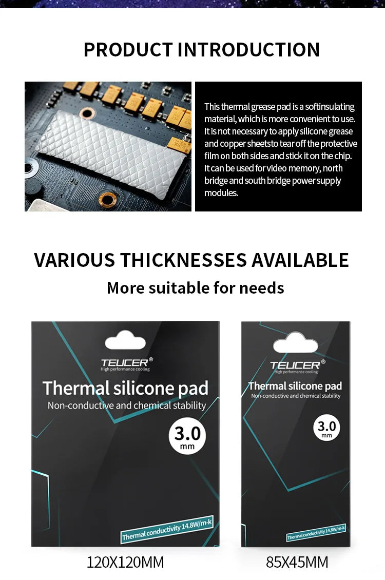 TUECER GPU CPU Thermal Pad Heatsink Cooling Conductive Silicone Pad 80x40/100x100mm High Quality Thermal Pad thermal insulation