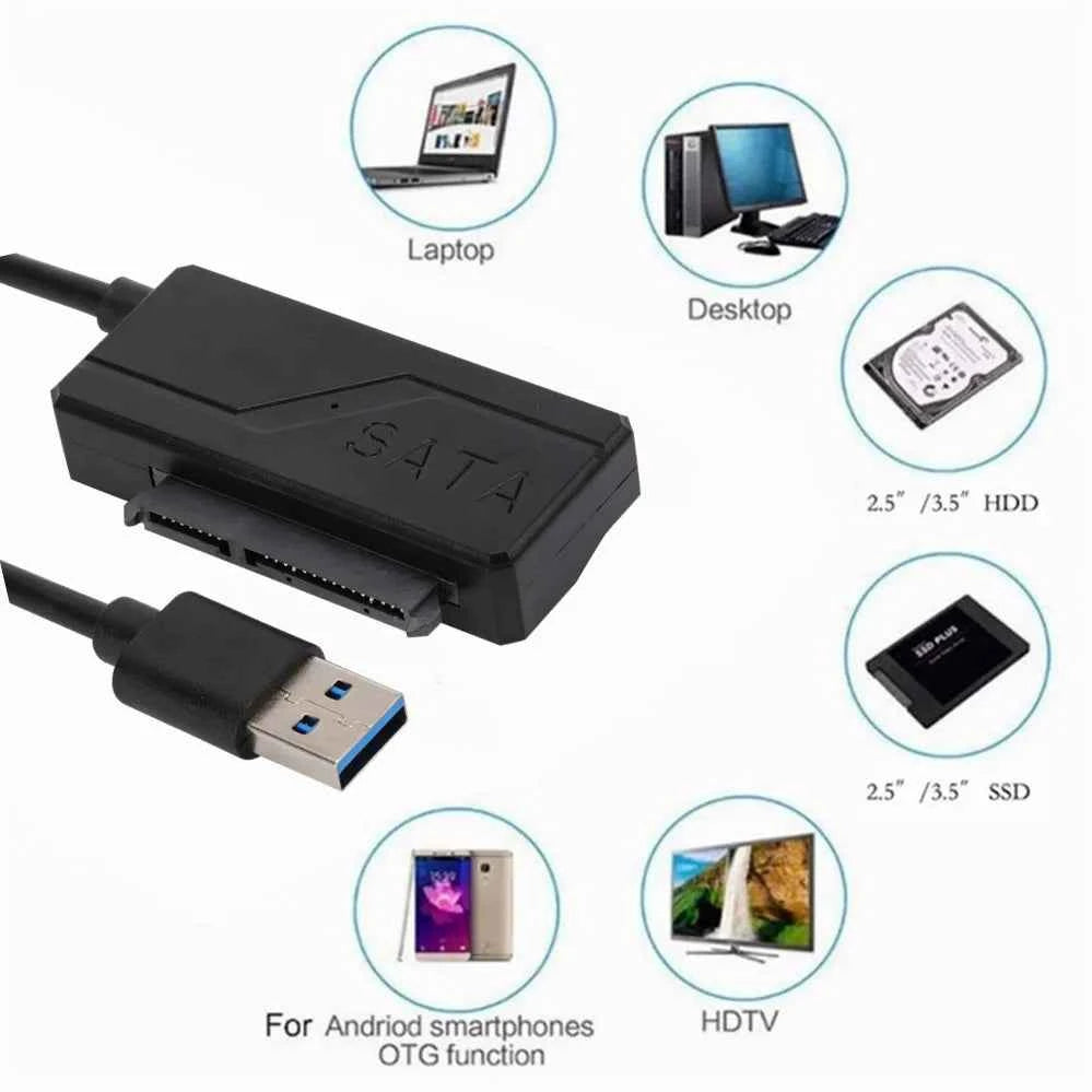 Sata to USB 3.0 Adapter Cable USB To SATA 3 Cable Support 22 Pin 2.5 3.5 Inch External HDD SSD Hard Disk Computer Connector Fit