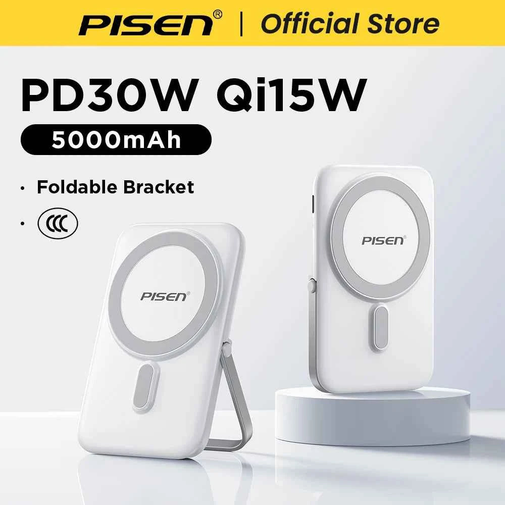 PISEN Magnetic Wireless Power Bank 5000mAh With Foldable Stand Fast Charging Portable Charger Bank For MagSafe iPhone Samsung