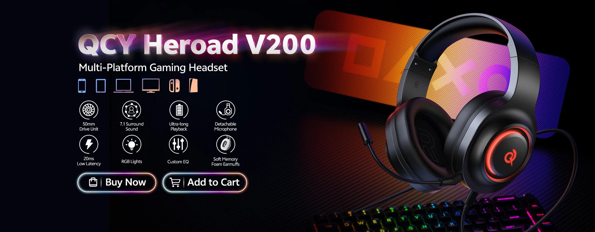 QCY H3 ANC Wireless Headphones Bluetooth 5.4 Hi-Res Audio Over Ear Headset 43dB Hybrid Active Noise Cancellation Earphones 60H