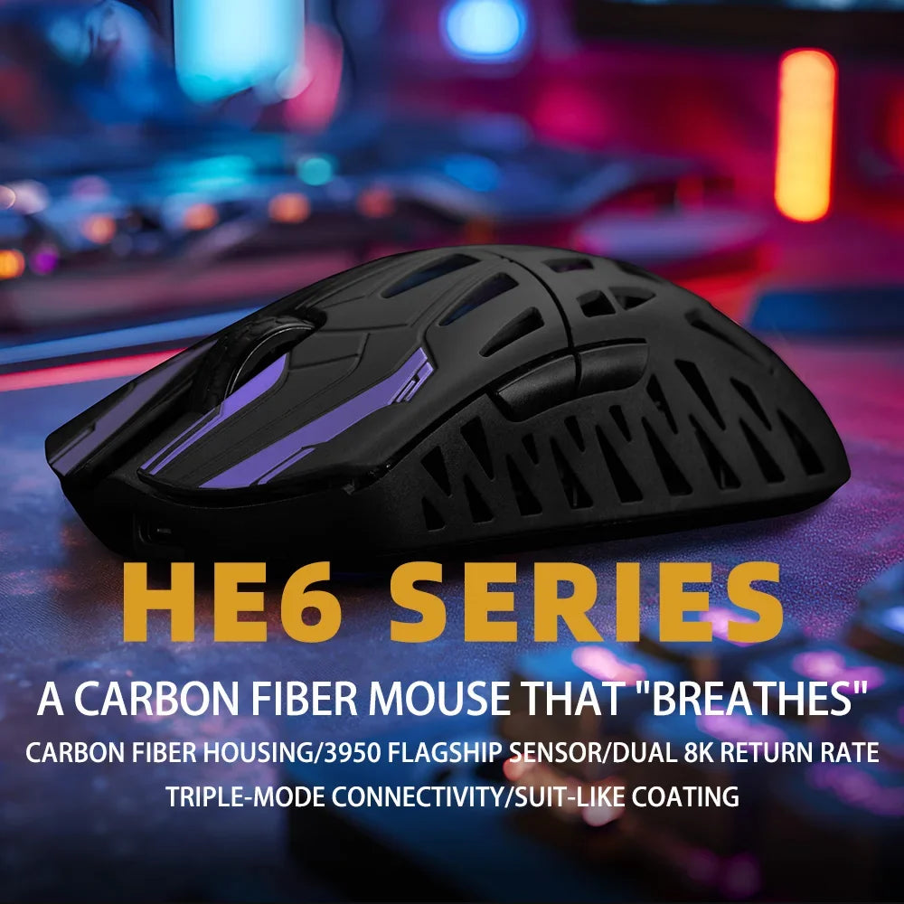 IROK HE6 Gaming Mouse Wireless Carbon fiber Lightweight Dual Mode USB Paw3950 Gamer E-Sports Accessories Pc Gaming Mouse Gift - WinSupport Tech