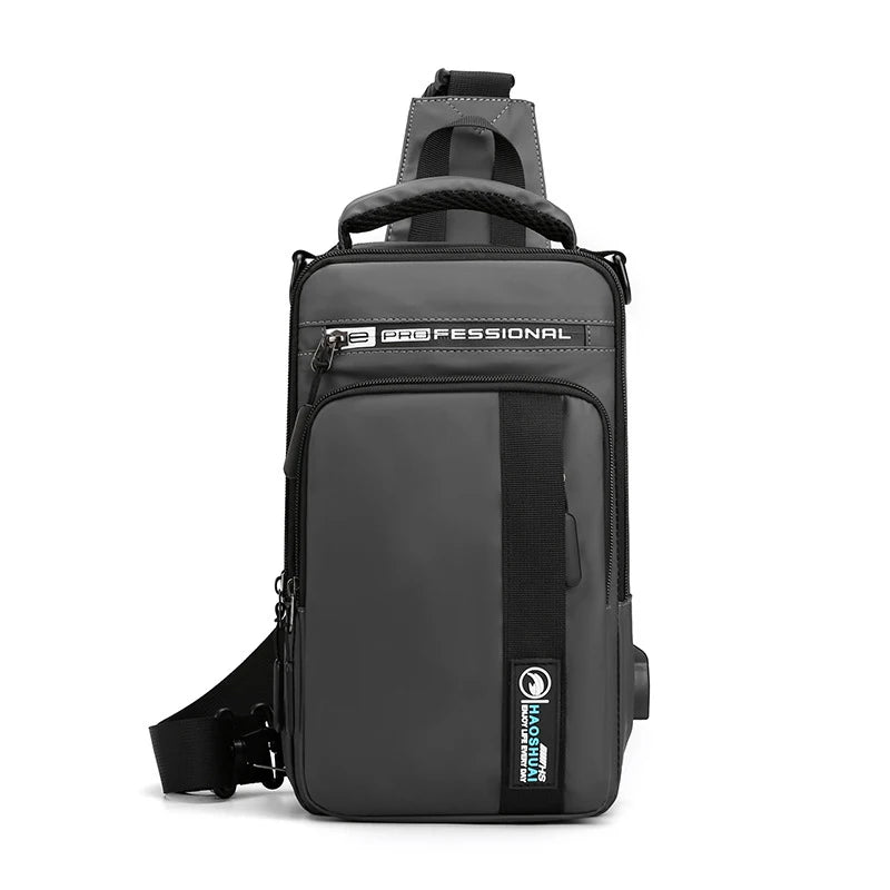 Men Small Backpack Chest Pack Shoulder Bag with USB Charging Port Travel Male Waterproof Nylon Sling Messenger Cross body Bags