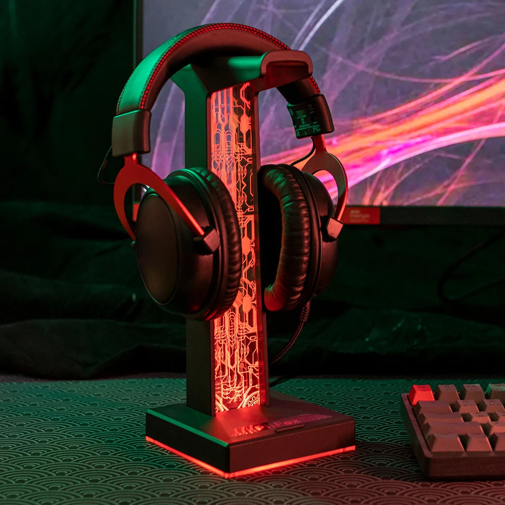 RGB Gaming Headphone Stand 10 Lighting Effects Headphone Stand Holder Rack USB Port 3.5mm Audio Port Desktop Headset Bracket