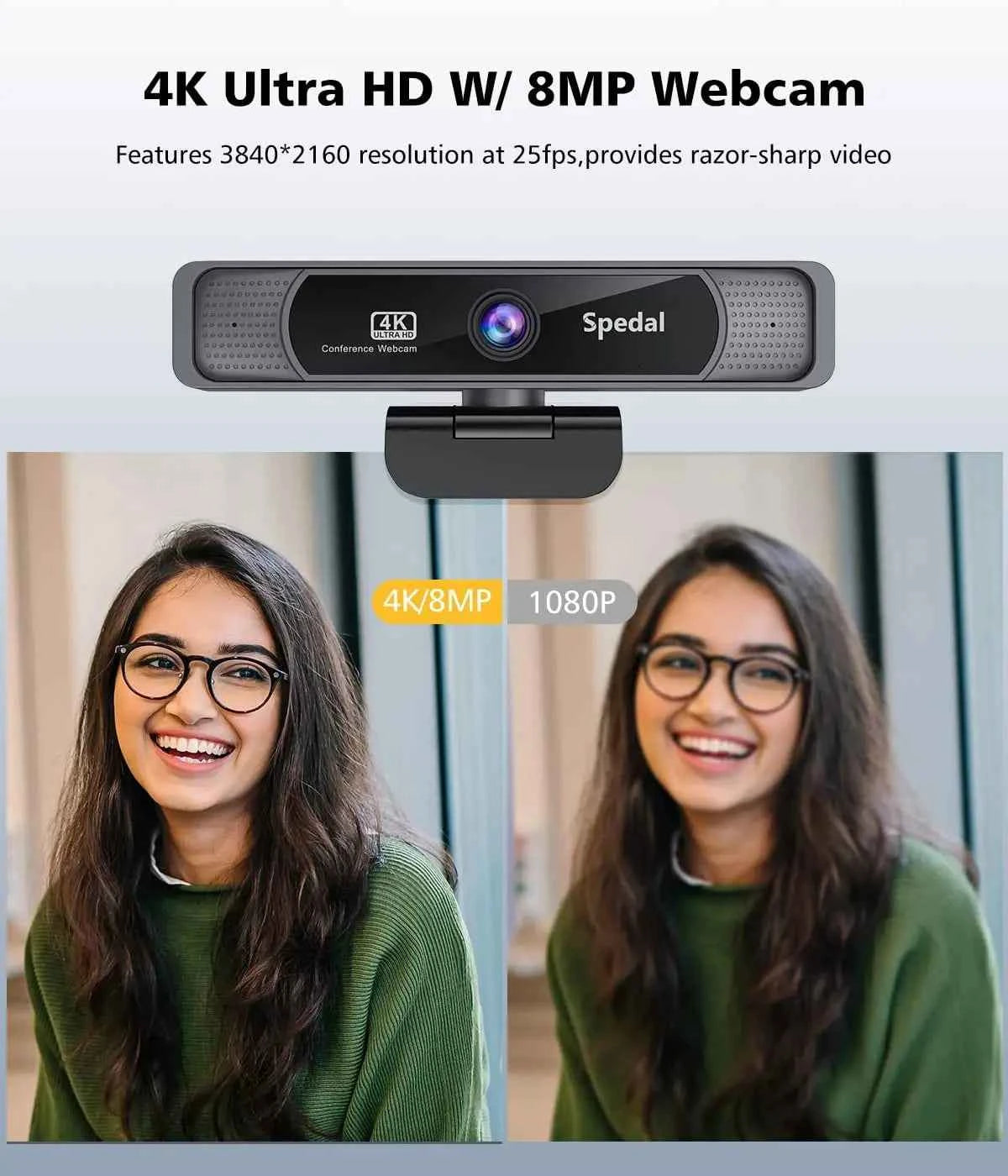 4K HD Webcam 30FPS with Microphone & Remote – 120° Wide Angle USB Camera for Streaming, Zoom, PC, Windows, Mac & Linux.