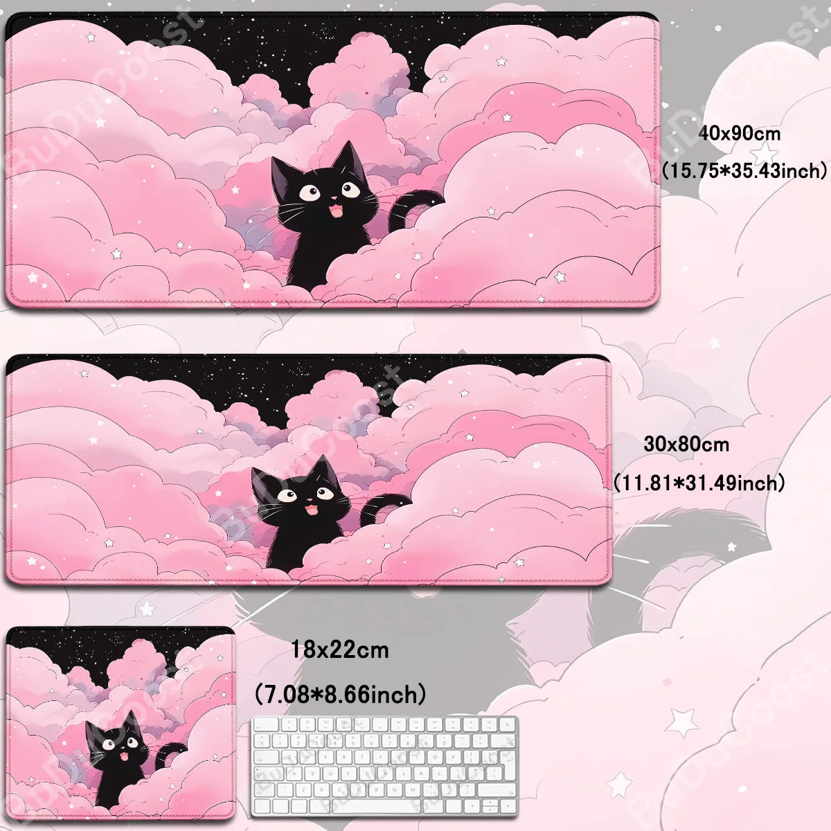 Kawaii Black Cat Mousepad Fast Delivery Keyboard Desk Mat 40x90cm Lock Edge Extend Mouse Pad Starlit Sky Office Table Protection