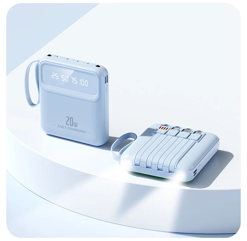 20000mAh 10000mAh Power Bank Built-in Cable Phone External Battery Powerbank Charger for Xiaomi Poco iPhone Samsung iPad
