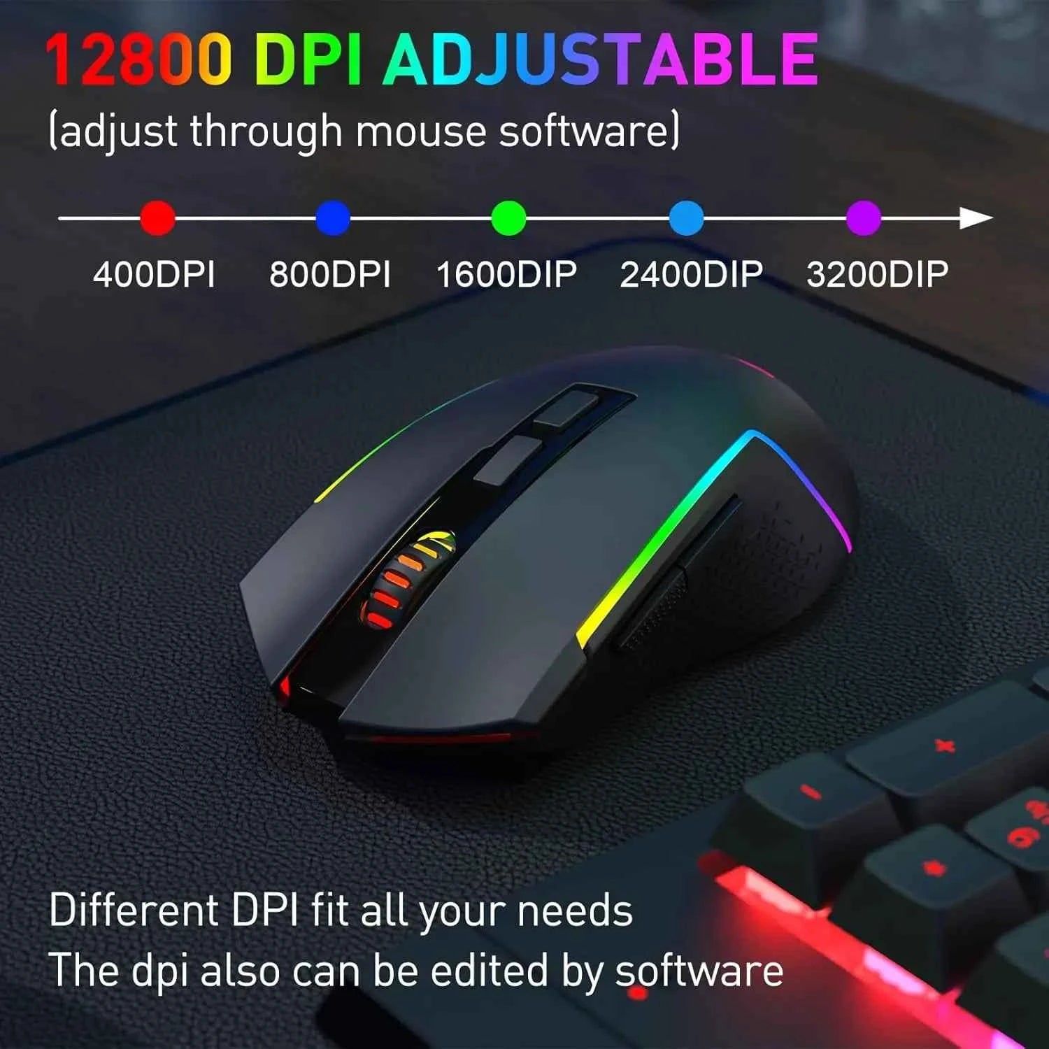 Redragon S151 PRO 3-Mode Wilreess Gaming Keyboard & Mouse Combo, 104 Keys K525 RGB Membrane Keyboard