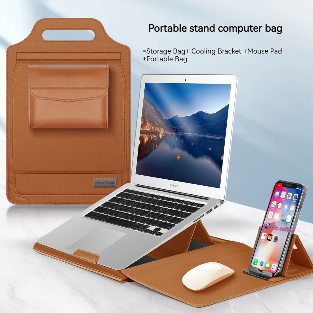 PU Leather Multi-functional Laptop Sleeve Bag Notebook Case for Macbook Air Pro 11 13 14 15 16 Pro Cover Accessories