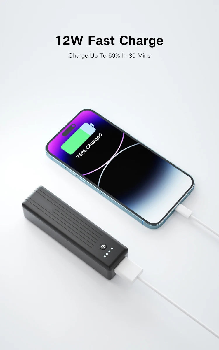 PUJIMAX 5000mAh Power Bank 12W Fast Charging Portable External Battery for iPhone 15 14 12 Xiaomi Huawei Samsung Mini Powerbank