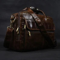 Vintage Crazy Horse Genuine Leather Men Briefcase 15