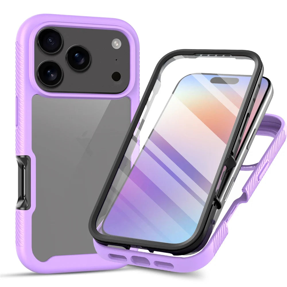 360 Full Body Protection Armor Clear Phone Case For iPhone 17 16 15 14 13 Pro Max Air 16e Plus Front Screen Shockproof Cover