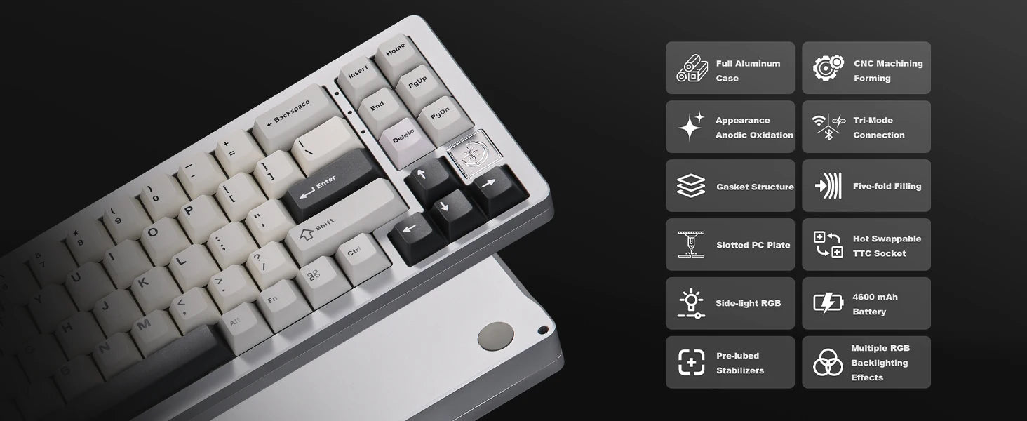 YUNZII AL71 Aluminum Mechanical Gaming Keyboard, Hot Swappable Gasket Custom RGB Wireless Keyboard, 71 Key Full CNC Study Keeb