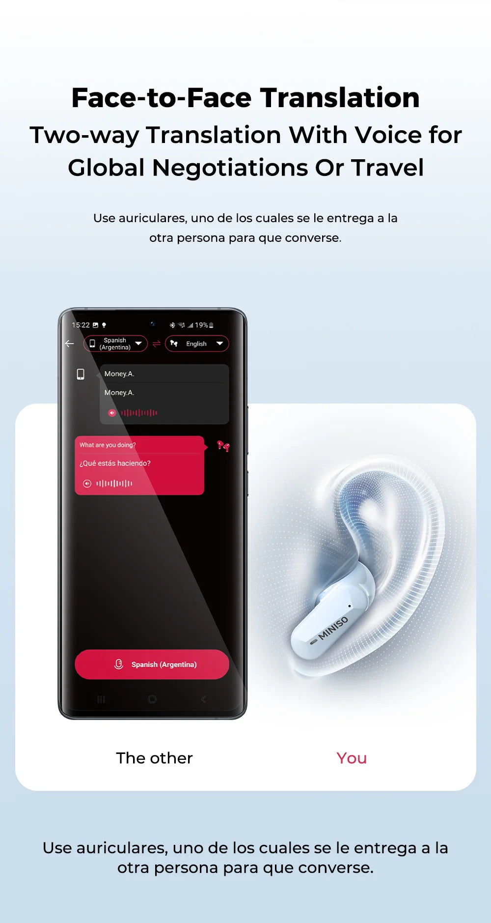 MINISO MS119 Wireless Bluetooth Earphones Ai Translator Headphones Low latency Earbuds 50Hrs Playback More Comfortable to wear