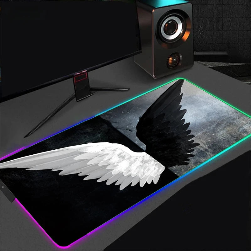 Extra large size RGB luminous black and white line 90x40cm gaming mouse pad, large gaming table mat, suitable for gamers