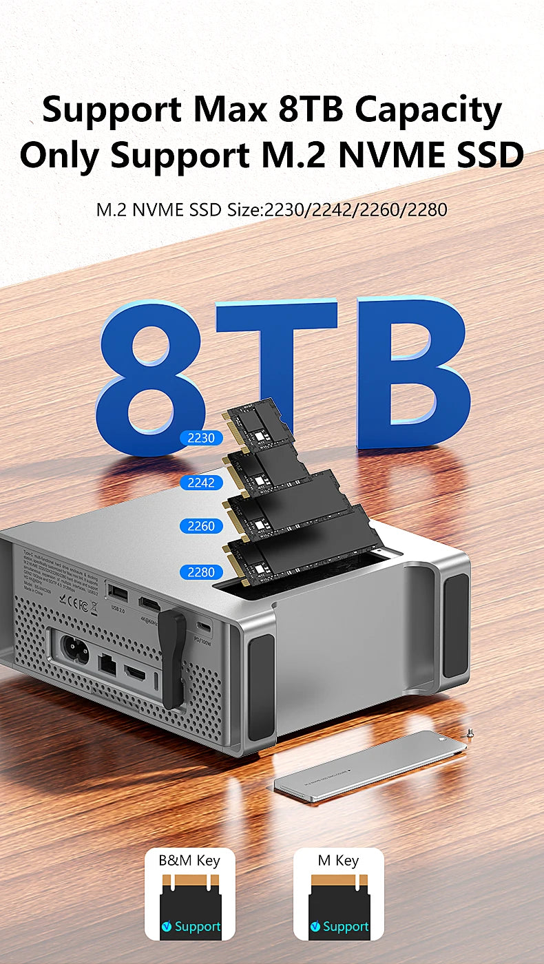 Blueendless ssd docking For 2024 MAC Mini M4/M4 Pro Stand with M.2 NVMe SSD enclosure 4K/60HZ HDMI-Com SD4.0 TF4.0 10Gbps C HUB