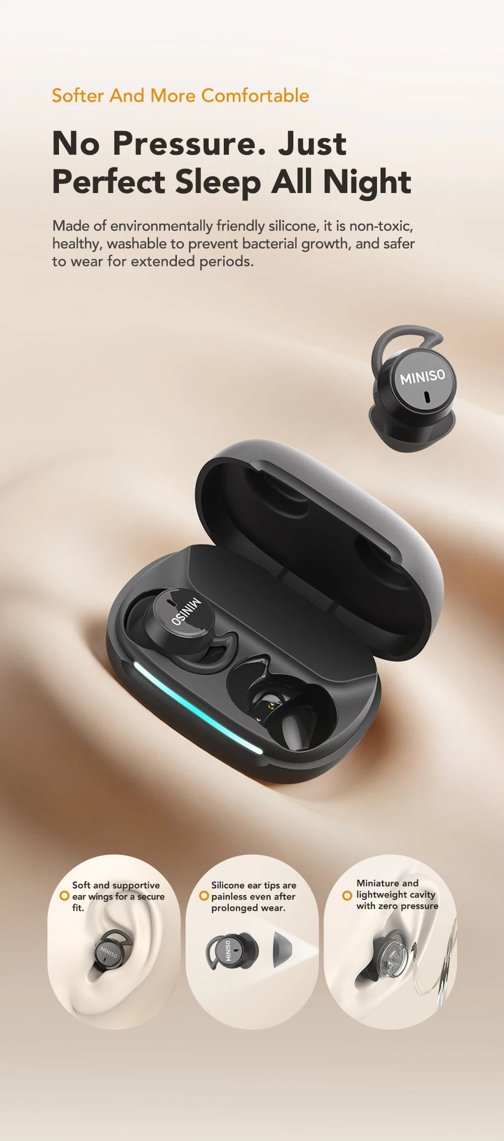 Noise Reduction Wireless Bluetooth Earphones MINISO MS217  Earbuds 50Hrs Playback Comfortable AI Translation for 150+ Languages