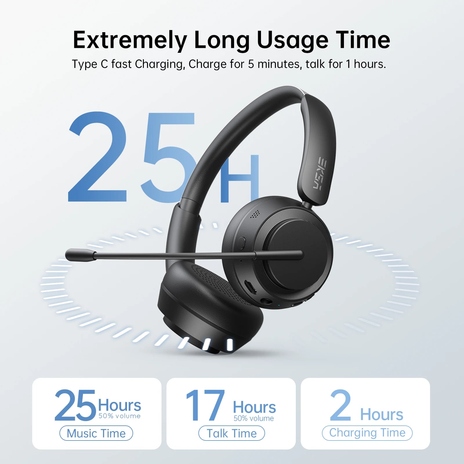 EKSA H35 Bluetooth 5.4 Headset for Office, Ultra-light Foldable Wireless Headphones with ENC Noise Cancelling Microphone