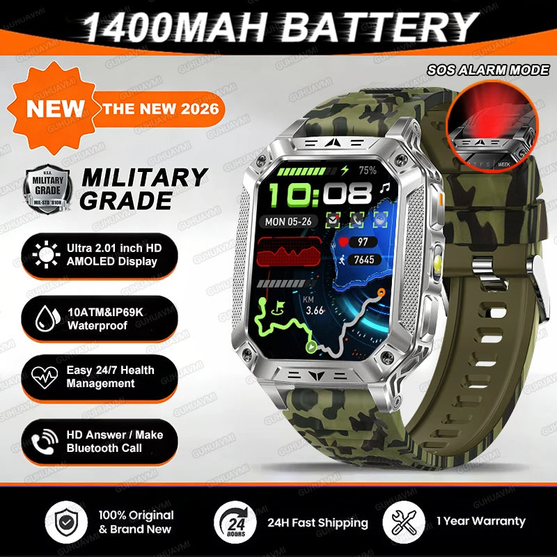 TANK Ultra 2026 1400mAh Military GPS Smart Watch Men 200Day Standby Rugged Tactical Watch 10ATM Diving SOS Satellite Alert Clock