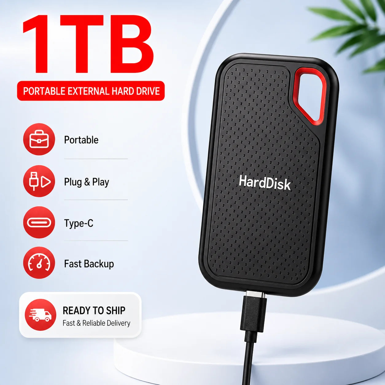 External Portable SSD 1TB Solid State Hard Drive 2TB Reliable Data Storage Disk for  PC/Mac/Phone