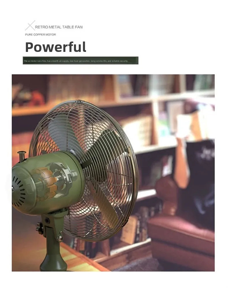 Vintage Desk Fan 12 Inch – Retro Metal Bladeless Fan with 3 Speeds, Quiet Desk Fan for Home Office Classic antique fan