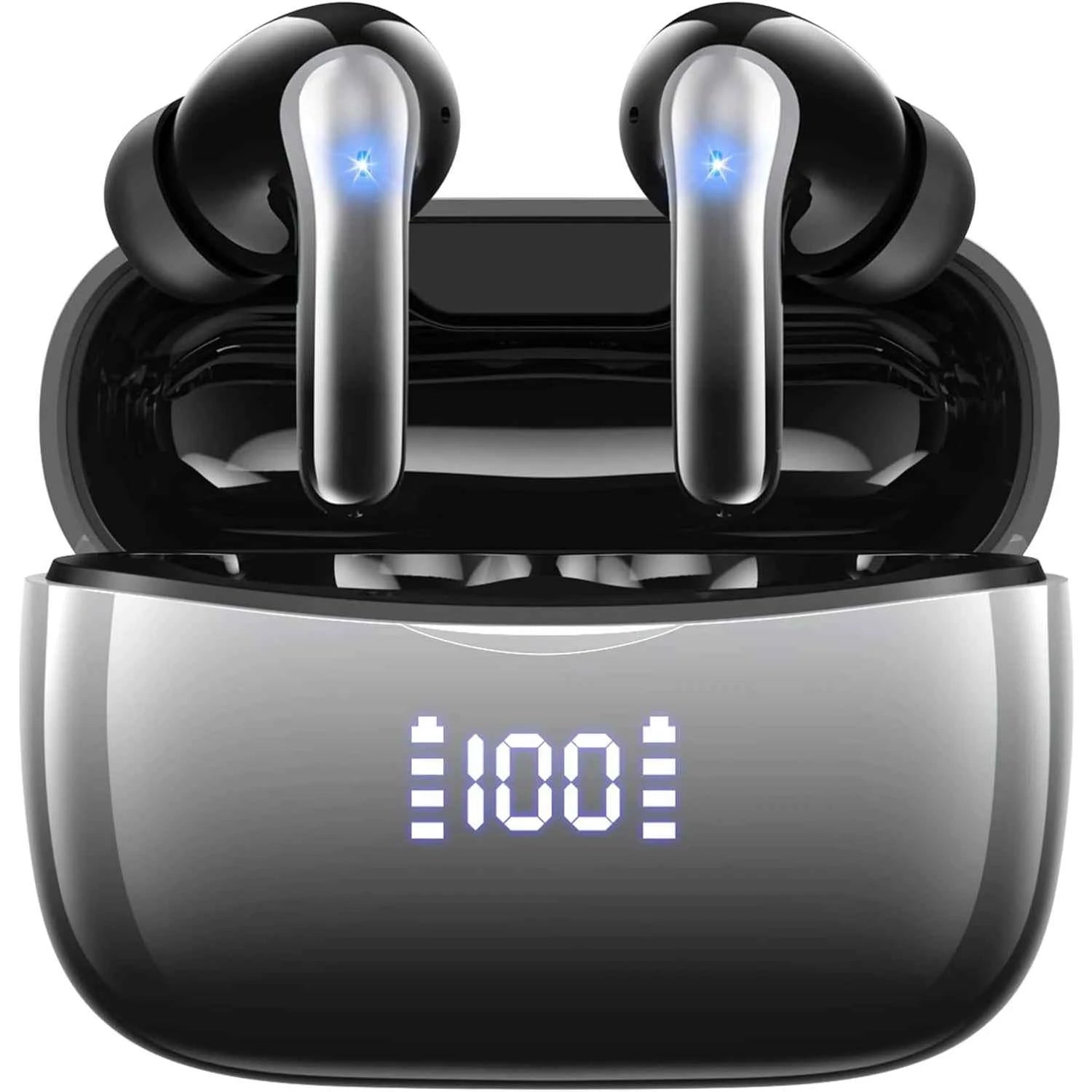 Bluetooth 5.3 Wireless Earbuds ENC Noise Cancelling Mic 50H Playtime Deep Bass Stereo Sound IP7 Waterproof LED Display Mini In-E