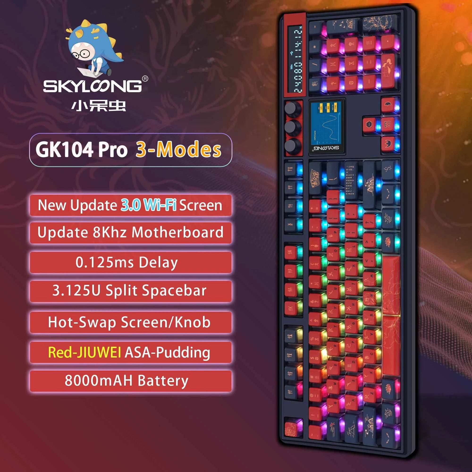 SKYLOONG GK104 Pro Mechanical E-sport Gamer Keyboard Full-Size Wireless Keyboard RGB Backlit Hot-Swappable Game Keyboard for PC
