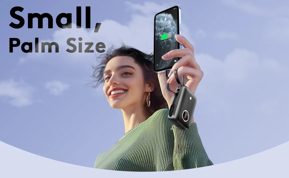 10000mAh Mini Power Bank，Ultra Compact Portable Charger with Built-in Cable，22.5W Fast Charger for iPhone Samsung Android.