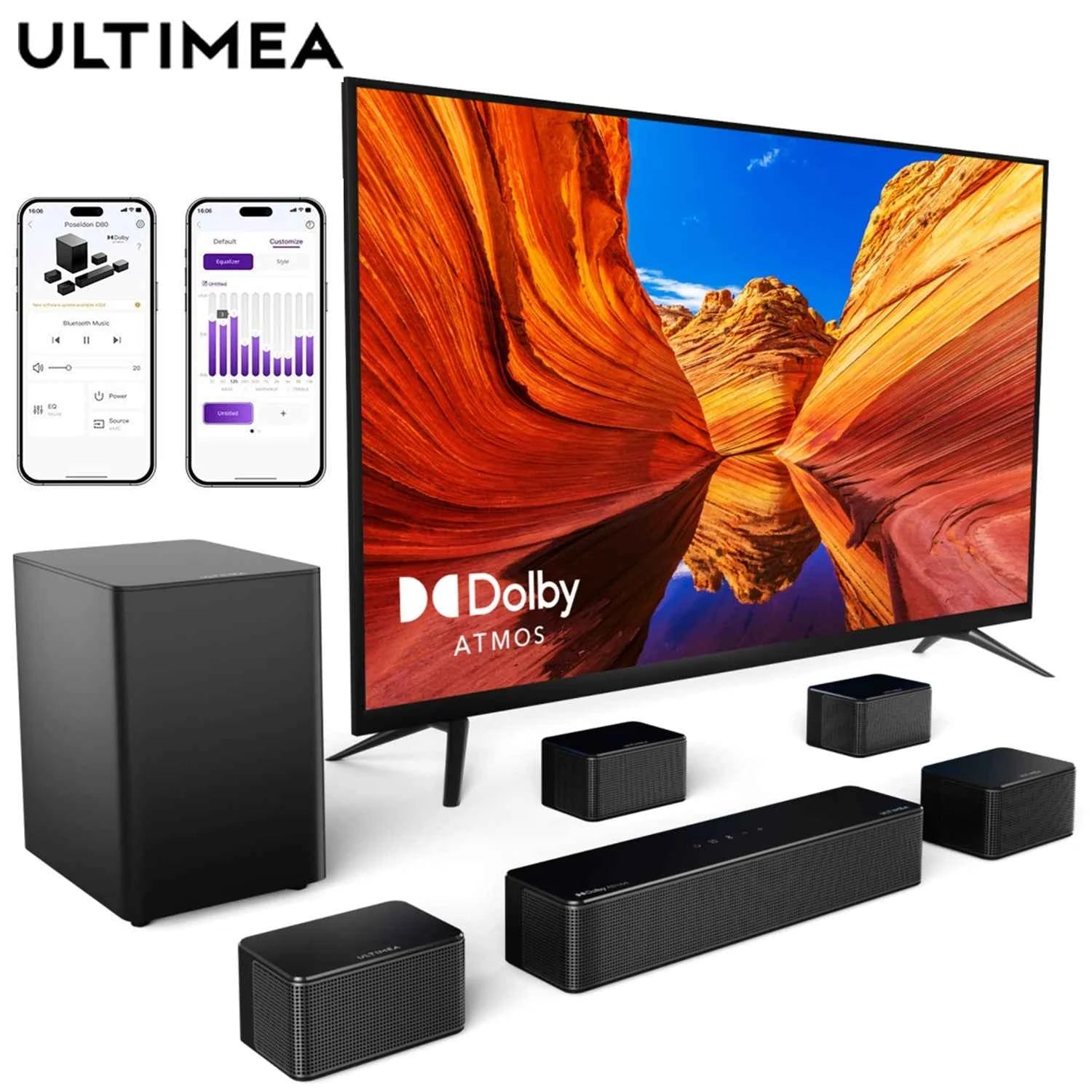 ULTIMEA Poseidon D80 7.1Ch Dolby Atmos Soundbar with Wireless Subwoofer & Smart App Control – 460W Home Theater System