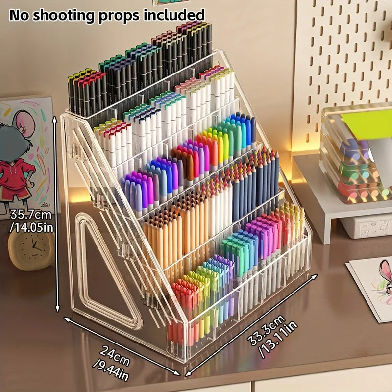 1Pc Pen Holder Organizer, Large Capacity Acrylic Storage Rack, Paintbrush Compartment Organizer, Suitable for Paintbrushes, Pencils, Markers, Suitable for Home, Office, School, Durable Design, Essential for Office Supplies an