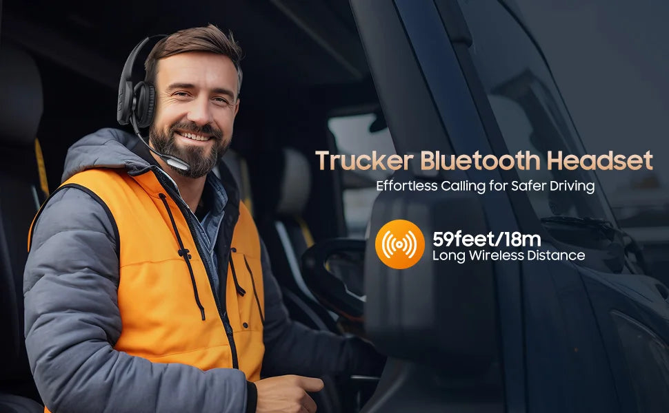 Trucker Bluetooth Headset, Wireless Headset with Mic, Bluetooth Headsets with Dual Noise Cancelling Microphone & Mute Button