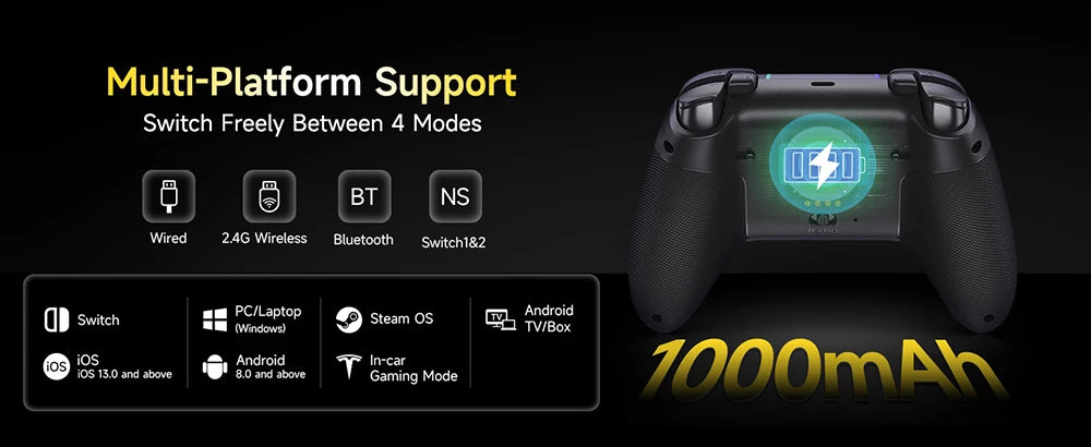 EasySMX X05Pro Charging Dock Controller for PC/Switch/Phone, Silent Button, 1000mAh Battery, Hall Joystick, RGB, Ergonomic Grip