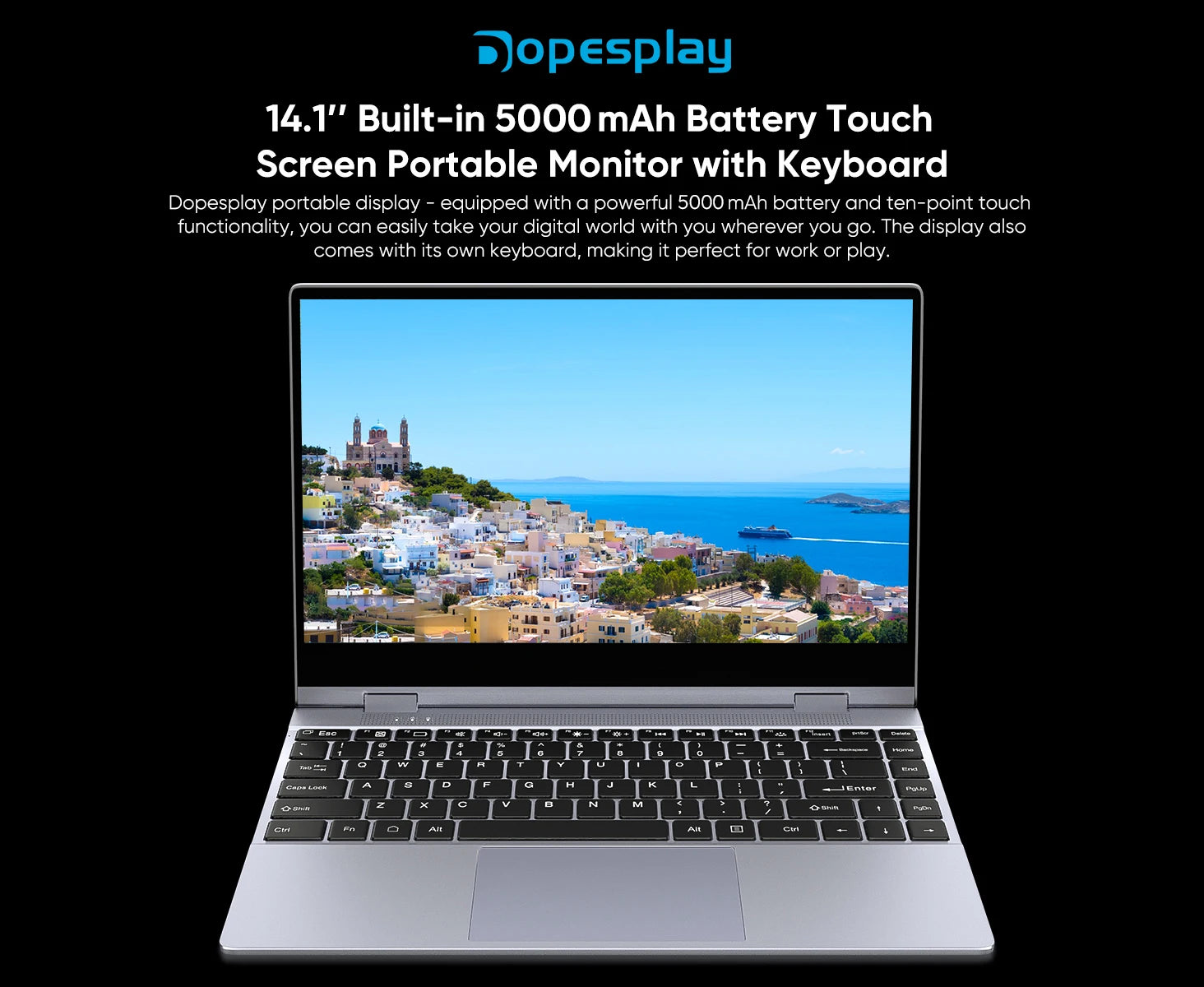 Dopesplay 14.1Inch Portable Monitor Lapdock Built-in 50000mAh Battery 10-Points Touchscreen 1080P HDR IPS Second Screen extender