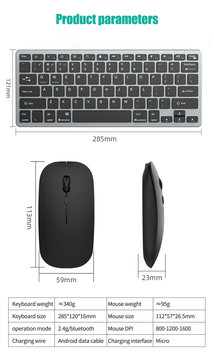 2.4G and Bluetooth Mini Keyboard Wireless keyboard and mouse Set For Notebook Laptop Desktop PC Tablet iPad Android Macbook