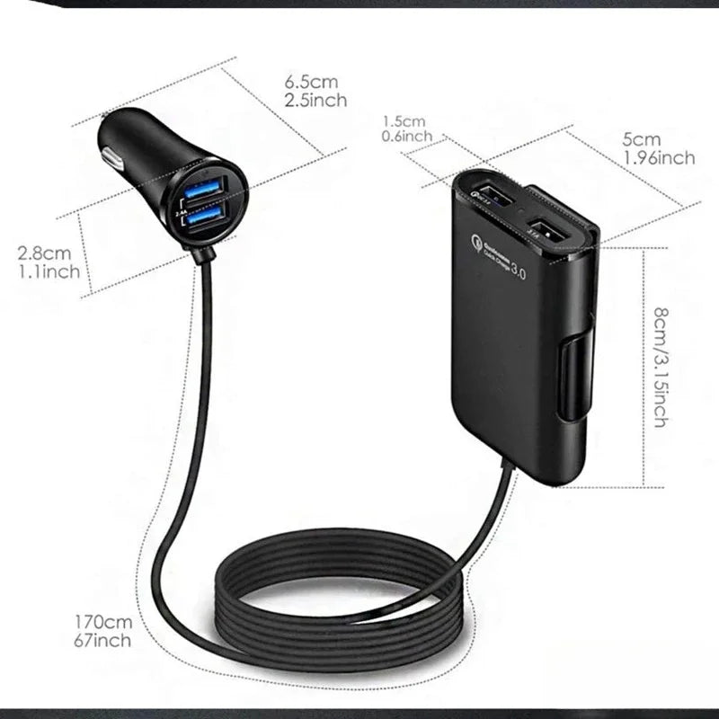 QC 3.0 Quick Charge USB Quick Charge 3.0 Car Charger for Front & Back Car Cigarette Lighter Chargers 4 USB Ports Vehicle Charger